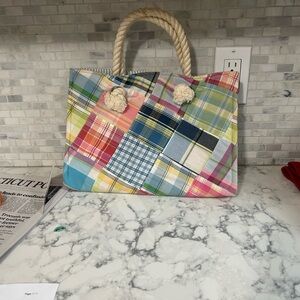 Colorful Patchwork Tote with Rope Handles